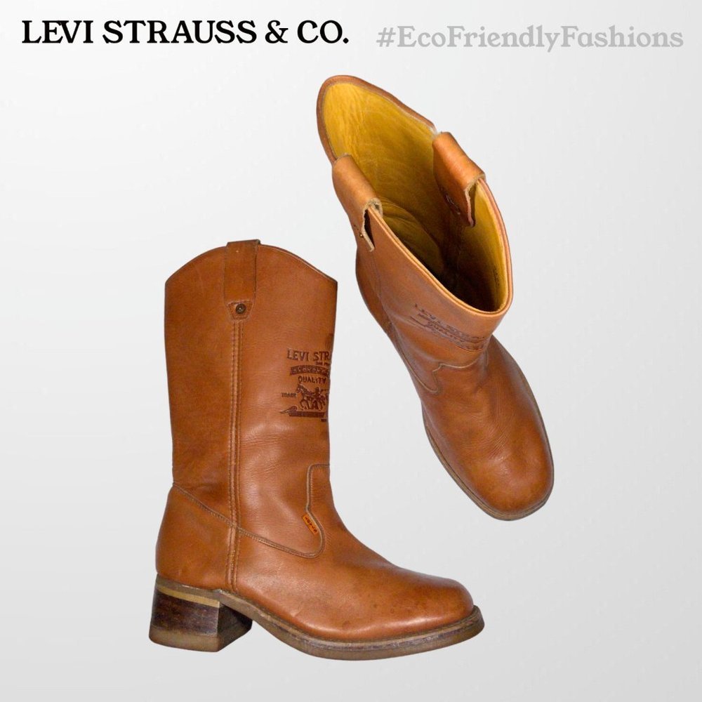 Vintage Levi Strauss & Co WC Mens Brown Leather Western Cowboy Boots Size 8.5 - Picture 4 of 7